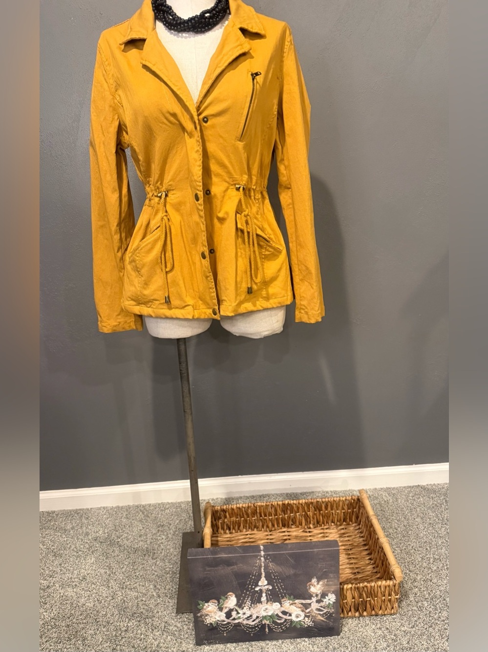 Mustard Yellow Drawstring Utility Jacket - Women's Lightweight Anorak